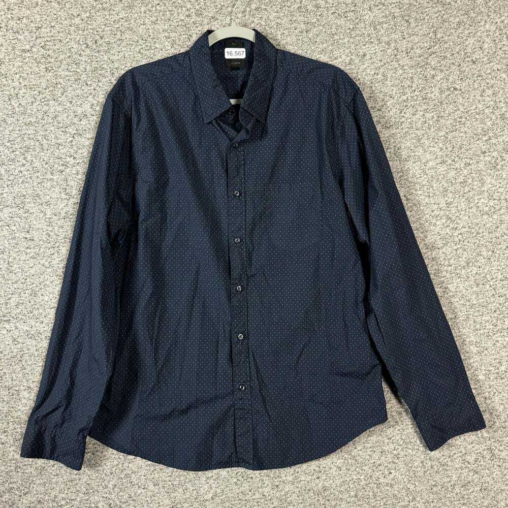 J.Crew Men's Large Blue Polka Dot Slim Fit Long Sleeve Button Up Collared Shirt